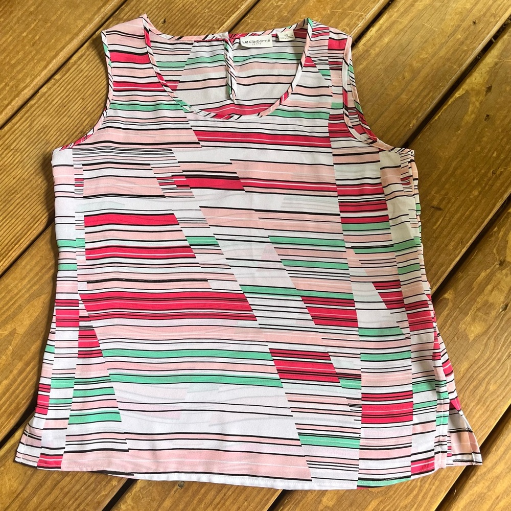 Liz Claiborne Petite Womens Tank Top Multicolor Colorblock Semi Sheer Size PS